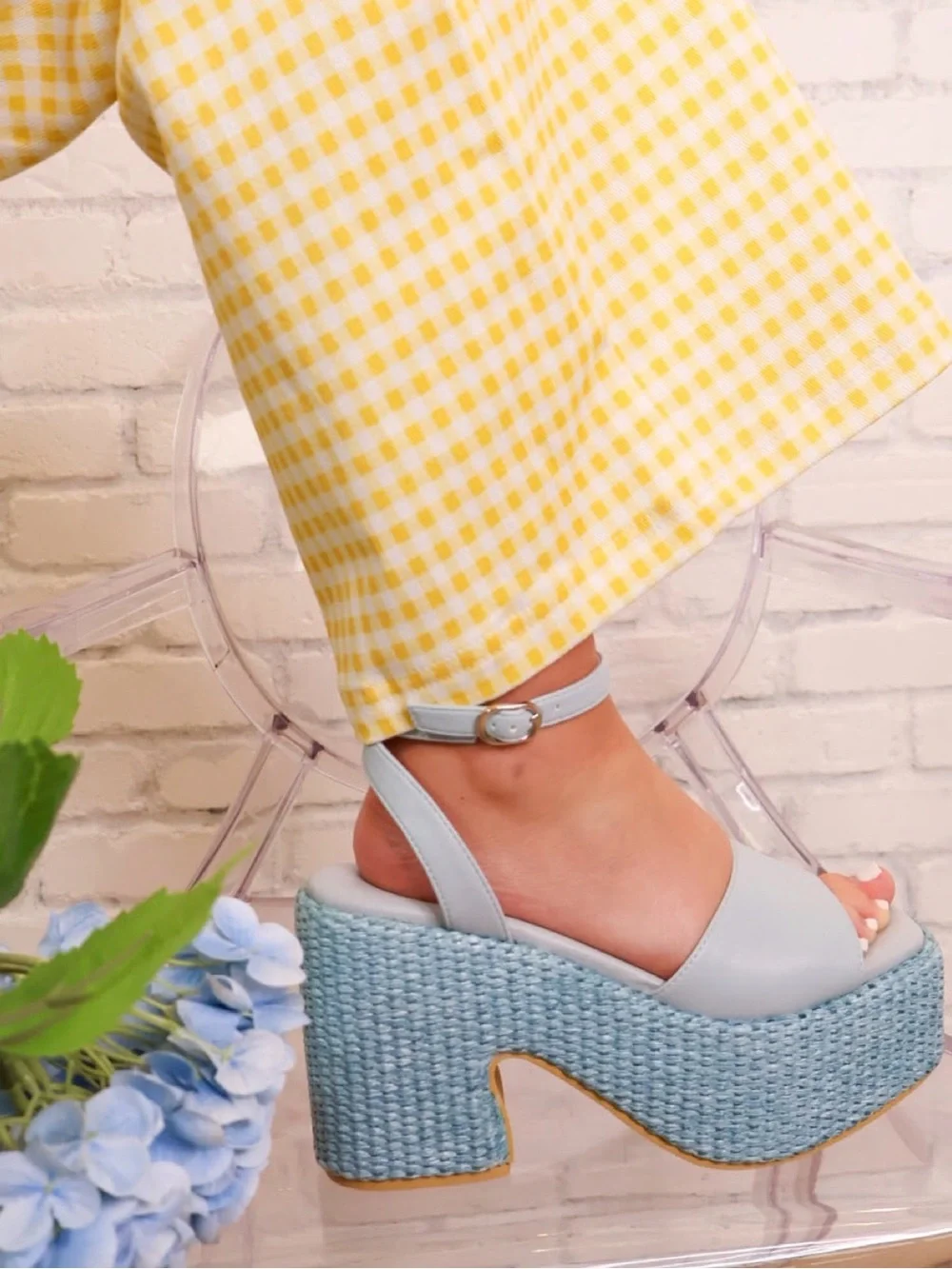 Light Blue Woven Platform Ankle-Strap Sandals - Women